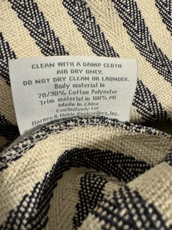 Barnes & Noble Striped Canvas Tote Bag - Navy & Cream Coastal Book Tote - Picture 2 of 8